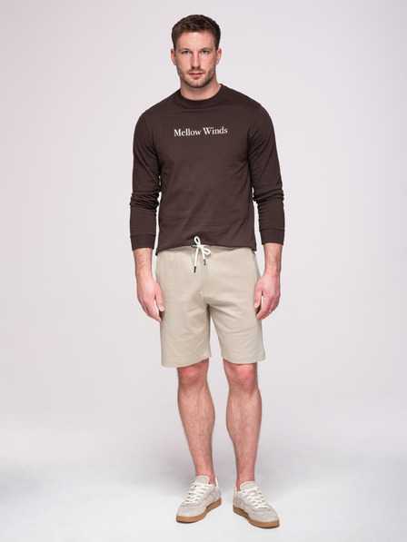 Ombre Clothing Pánské bavlněné šortky se šňůrkami a kapsami - světle béžové V1 OM-SRBS-0205 Ombre Clothing