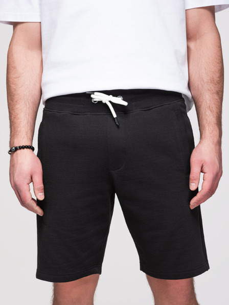 Ombre Clothing Pánské bavlněné šortky se stahovací šňůrkou a kapsami - černé V5 OM-SRBS-0205 Ombre Clothing