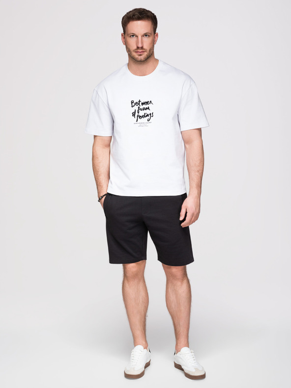 Ombre Clothing Pánské bavlněné šortky se stahovací šňůrkou a kapsami - černé V5 OM-SRBS-0205 Ombre Clothing