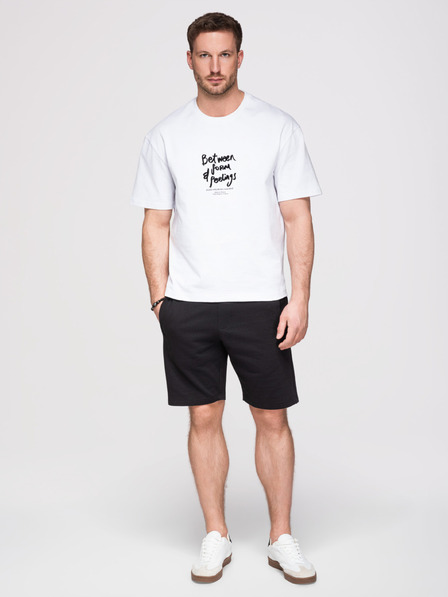 Ombre Clothing Pánské bavlněné šortky se stahovací šňůrkou a kapsami - černé V5 OM-SRBS-0205 Ombre Clothing