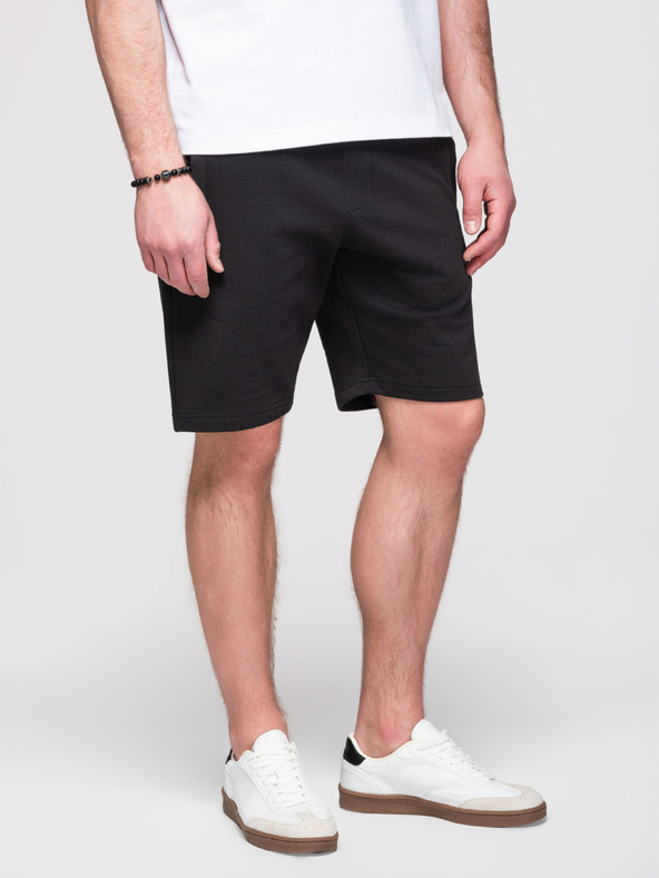 Ombre Clothing Pánské bavlněné šortky se stahovací šňůrkou a kapsami - černé V5 OM-SRBS-0205 Ombre Clothing
