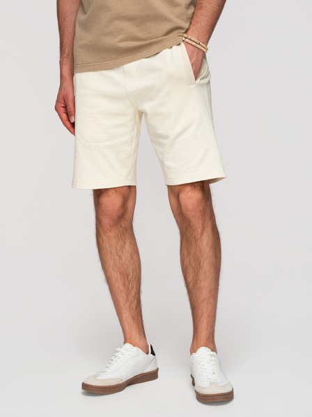 Ombre Clothing Pánské bavlněné šortky s lemem a kapsami - krémové V12 OM-SRBS-0205 Ombre Clothing