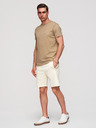 Ombre Clothing Pánské bavlněné šortky s lemem a kapsami - krémové V12 OM-SRBS-0205 Ombre Clothing