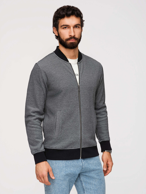 Ombre Clothing Pánská pletená bunda bomber - černá