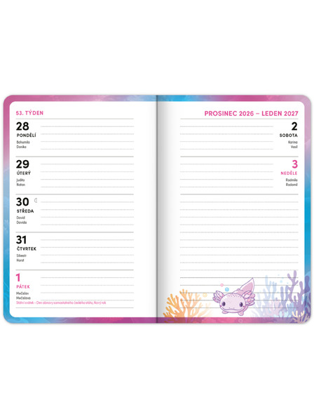 NOTIQUE NOTIQUE Školní diář Axolotl (září 2026 – prosinec 2027), 9,8 x 14,5 cm