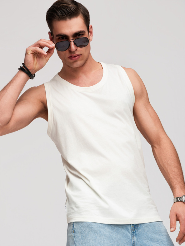 Ombre Clothing Pánské bavlněné tílko BASIC - bílé V1 OM-TSBT-0272 Ombre Clothing