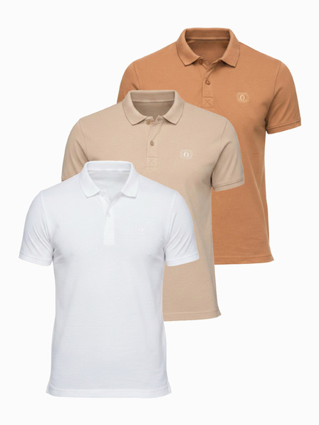 Ombre Clothing Pánská bavlněná polokošile BASIC - bílá/bílá/světle hnědá V6 OM-POBS-0171 Ombre Clothing
