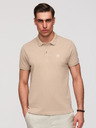 Ombre Clothing Pánská bavlněná polokošile BASIC - bílá/bílá/světle hnědá V6 OM-POBS-0171 Ombre Clothing
