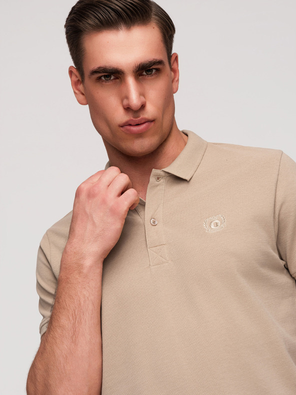 Ombre Clothing Pánská bavlněná polokošile BASIC - bílá/bílá/světle hnědá V6 OM-POBS-0171 Ombre Clothing