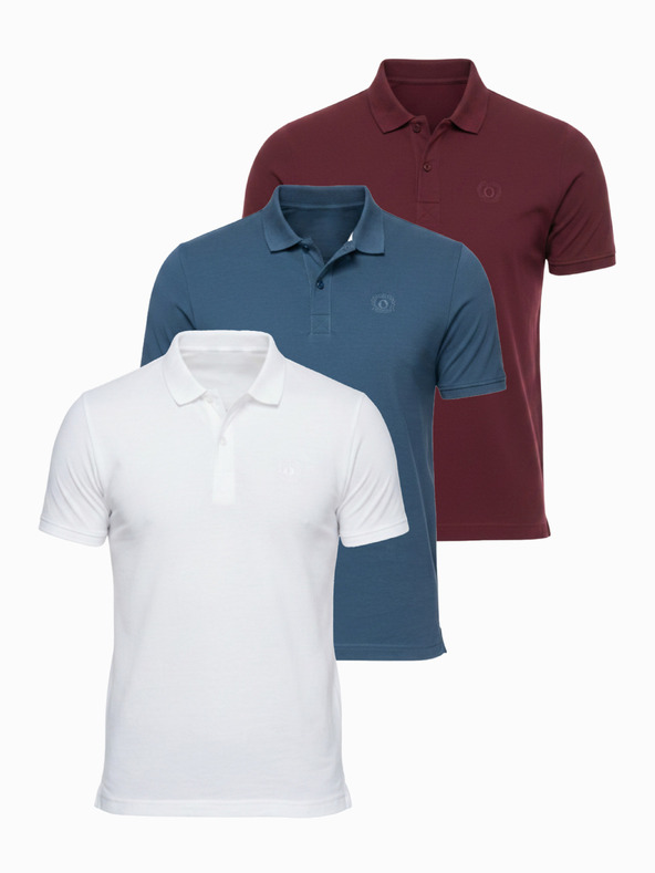 Ombre Clothing Pánská bavlněná polokošile BASIC - bílá/hnědá/tmavě modrá V4 OM-POBS-0171 Ombre Clothing