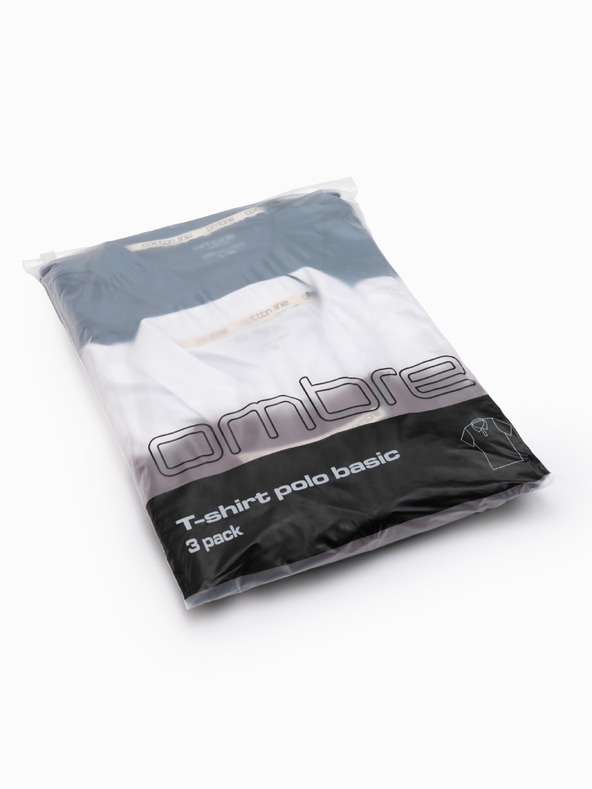 Ombre Clothing Pánská bavlněná polokošile BASIC - bílá/hnědá/tmavě modrá V4 OM-POBS-0171 Ombre Clothing