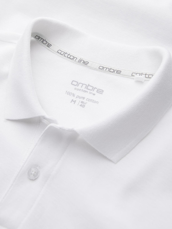 Ombre Clothing Pánská bavlněná polokošile BASIC - bílá/hnědá/tmavě modrá V4 OM-POBS-0171 Ombre Clothing