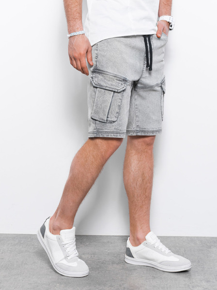 Ombre Clothing Světle šedé pánské džínové kraťasy Ombre Clothing W362