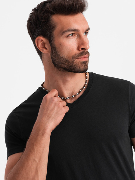 Ombre Clothing Černé pánské basic tričko s véčkovým výstřihem Ombre Clothing
