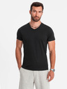 Ombre Clothing Černé pánské basic tričko s véčkovým výstřihem Ombre Clothing