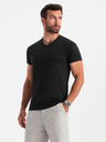 Ombre Clothing Černé pánské basic tričko s véčkovým výstřihem Ombre Clothing