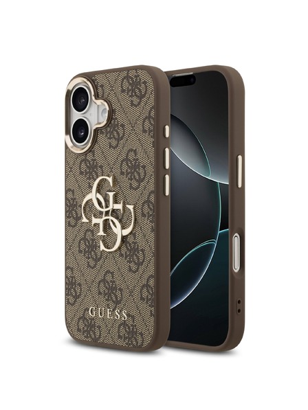 Guess Guess PU Leather 4G Metal Logo Gold Frame Zadní Kryt pro iPhone 17 Brown