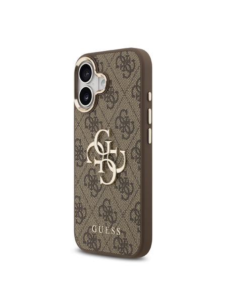 Guess Guess PU Leather 4G Metal Logo Gold Frame Zadní Kryt pro iPhone 17 Brown