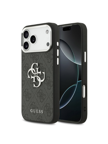 Guess Guess PU 4G Metal Logo Zadní Kryt pro iPhone 17 Pro Max Silver Black