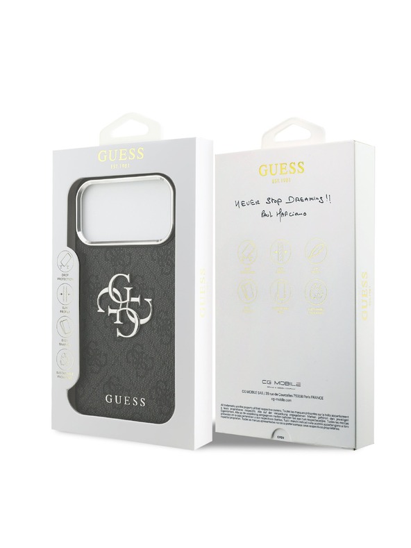 Guess Guess PU 4G Metal Logo Zadní Kryt pro iPhone 17 Pro Max Silver Black