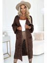 numoco basic Cardigan - dlouhý svetrový plášť s kapsami - čokoládová barva