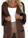 numoco basic Cardigan - dlouhý svetrový plášť s kapsami - čokoládová barva