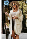 numoco basic Módní oversized kardigan s ozdobnou broží a praktickými kapsami - béžový
