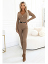 numoco Pohodlný a elegantní žebrovaný dámský overal s výstřihem - mocha mousse