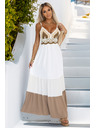 numoco basic Dlouhé béžovo-bílé šaty bez ramínek s háčkovaným topem - boho