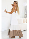 numoco basic Dlouhé béžovo-bílé šaty bez ramínek s háčkovaným topem - boho