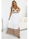 numoco basic Dlouhé béžovo-bílé šaty bez ramínek s háčkovaným topem - boho
