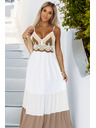numoco basic Dlouhé béžovo-bílé šaty bez ramínek s háčkovaným topem - boho