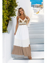 numoco basic Dlouhé béžovo-bílé šaty bez ramínek s háčkovaným topem - boho
