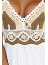 numoco basic Dlouhé béžovo-bílé šaty bez ramínek s háčkovaným topem - boho