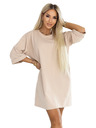 numoco basic Volné oversize šaty z bavlny s krátkým rukávem - béžové