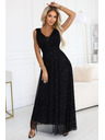 numoco basic Langes Abendkleid mit Glitzer-Akzent und tiefem Ausschnitt - Schwarz