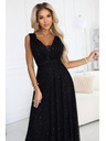 numoco basic Langes Abendkleid mit Glitzer-Akzent und tiefem Ausschnitt - Schwarz
