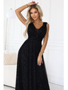 numoco basic Langes Abendkleid mit Glitzer-Akzent und tiefem Ausschnitt - Schwarz