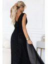 numoco basic Langes Abendkleid mit Glitzer-Akzent und tiefem Ausschnitt - Schwarz