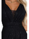 numoco basic Langes Abendkleid mit Glitzer-Akzent und tiefem Ausschnitt - Schwarz