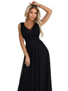 numoco basic Langes Abendkleid mit Glitzer-Akzent und tiefem Ausschnitt - Schwarz