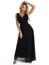 numoco basic Langes Abendkleid mit Glitzer-Akzent und tiefem Ausschnitt - Schwarz