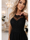 numoco basic Romantické maxi šaty s vyšívanou krajkou a týlem - černé