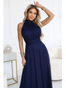 numoco basic VERONICA luxusní dlouhé šaty s brokátovým akcentem a elegantním střihem - tmavě modré