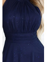numoco basic VERONICA luxusní dlouhé šaty s brokátovým akcentem a elegantním střihem - tmavě modré