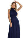 numoco basic VERONICA luxusní dlouhé šaty s brokátovým akcentem a elegantním střihem - tmavě modré