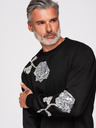 Ombre Clothing Pánská mikina s aplikacemi růží ze stříbrných flitrů a korálků s kulatým výstřihem - černá V1 OM-SSNZ-0272 Ombre Clothing