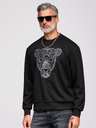 Ombre Clothing Pánská mikina se stříbrnou a černou aplikací pantera na hrudi s kulatým výstřihem - černá V1 OM-SSNZ-0273 Ombre Clothing