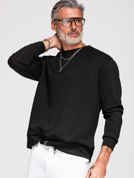 Ombre Clothing Pánská mikina se stříbrnou a černou aplikací pantera na zádech s kulatým výstřihem - černá V1 OM-SSNZ-0274 Ombre Clothing