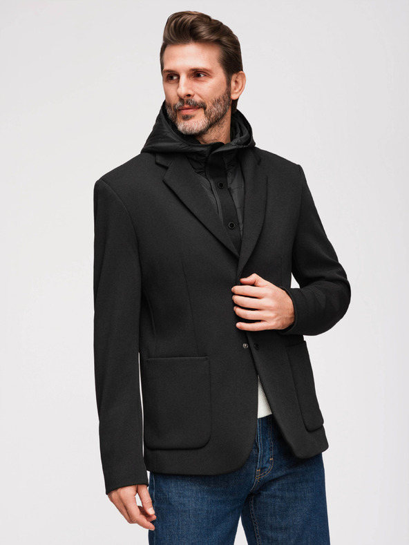 Ombre Clothing Pánská strukturovaná bunda s vysokým límcem a kapucí - černá V2 M167 Ombre Clothing